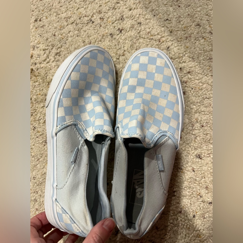 Women’s white light blue checkered Vans 8.5 - Picture 4 of 10
